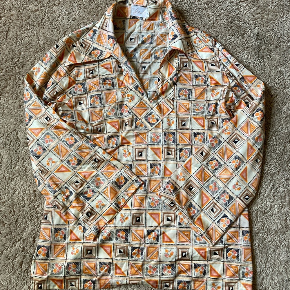 Vintage 70’s blouse orange floral print 16 womens deadstock